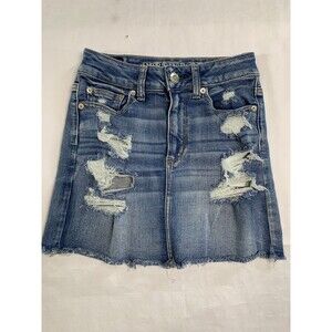 American Eagle Skirt Womens 0 Blue Distressed Denim Skirt Next Level Stretch X